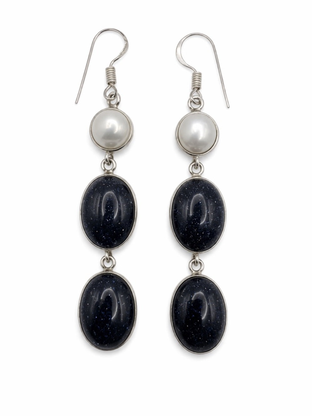 Blue Sandstone & Freshwater Pearl 925 Dangle Earrings
