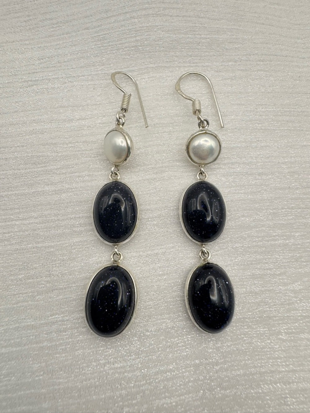 Blue Sandstone & Freshwater Pearl 925 Dangle Earrings