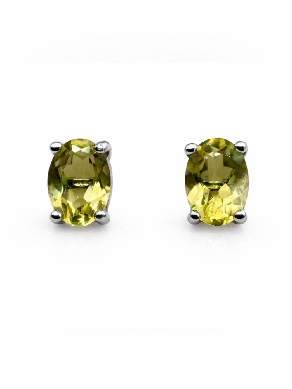 Oval Lemon Quartz Stud Earrings