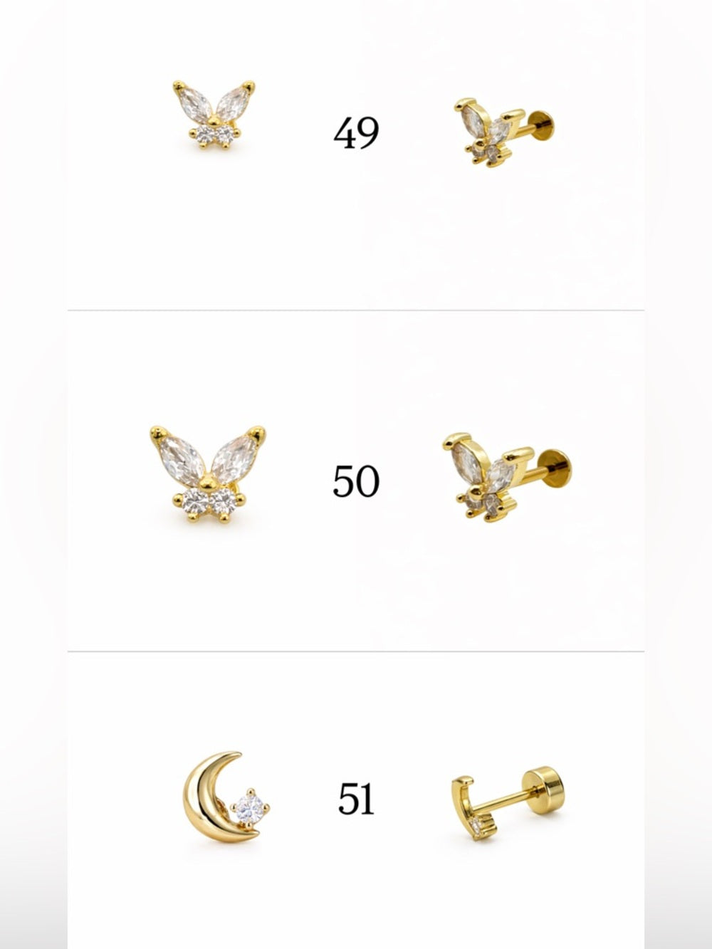 Gold Screwbacks 49-72