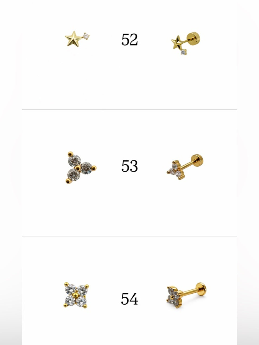 Gold Screwbacks 49-72