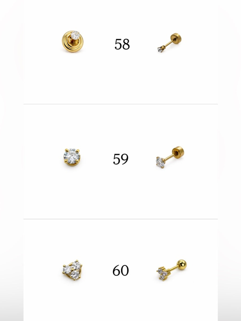 Gold Screwbacks 49-72