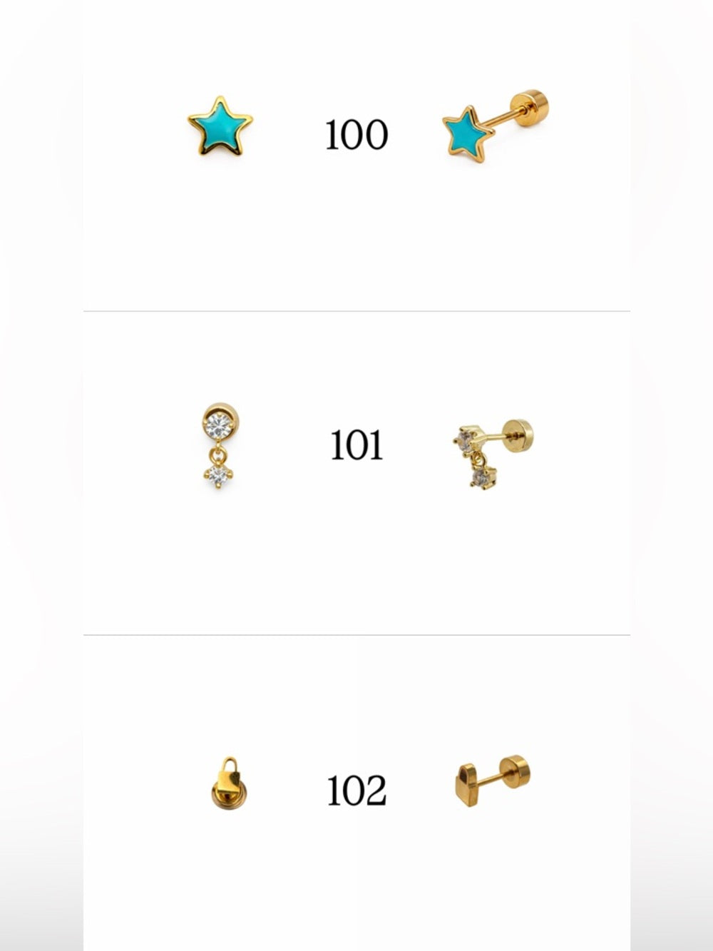 Gold Screwbacks 97-102