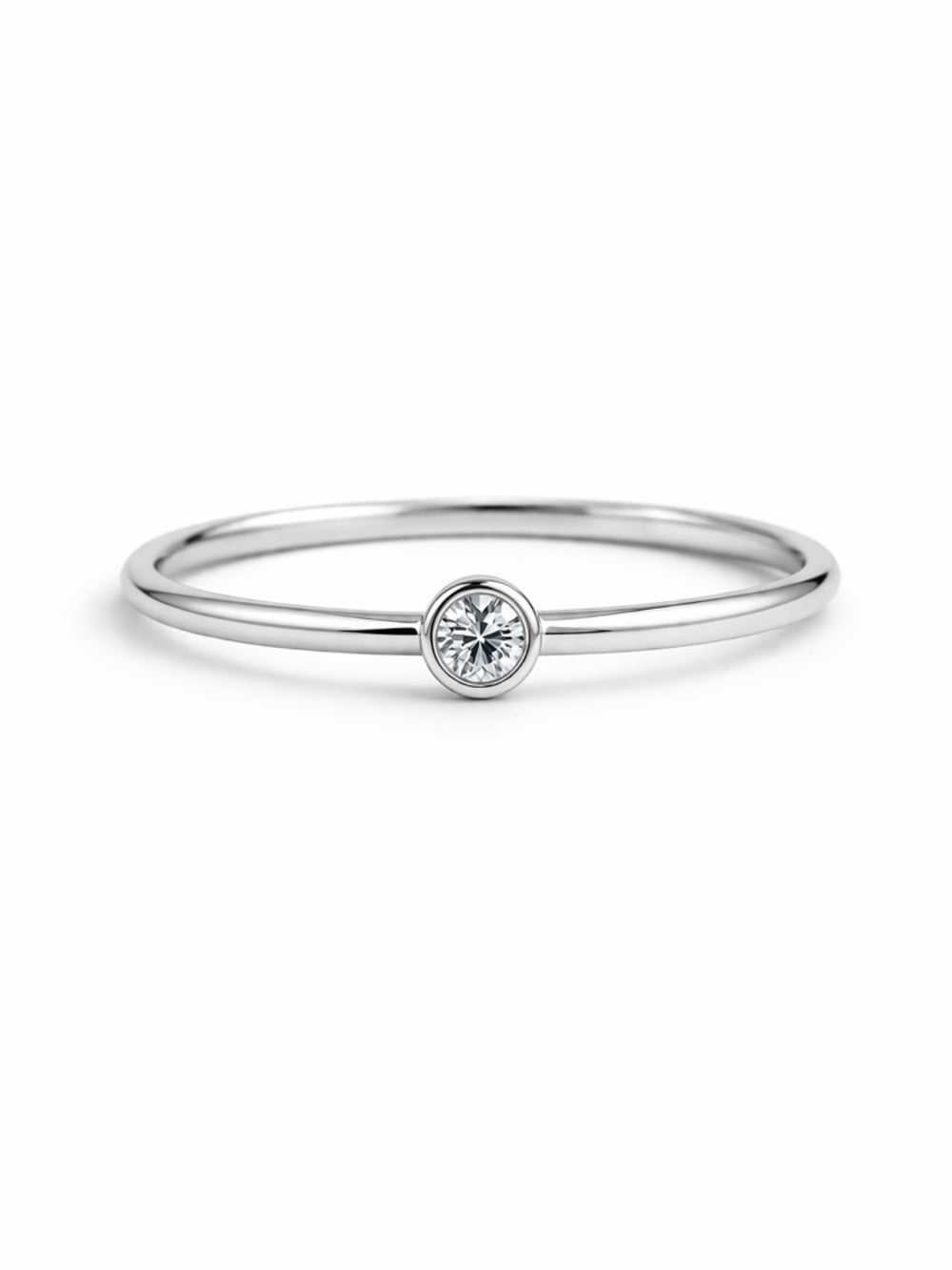 Silver Classic Solitare Bezel Ring