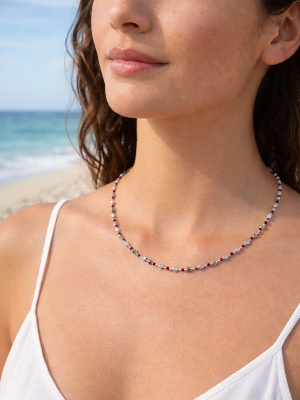 Freshwater Pearl and Carnelian Silver Necklace #88
