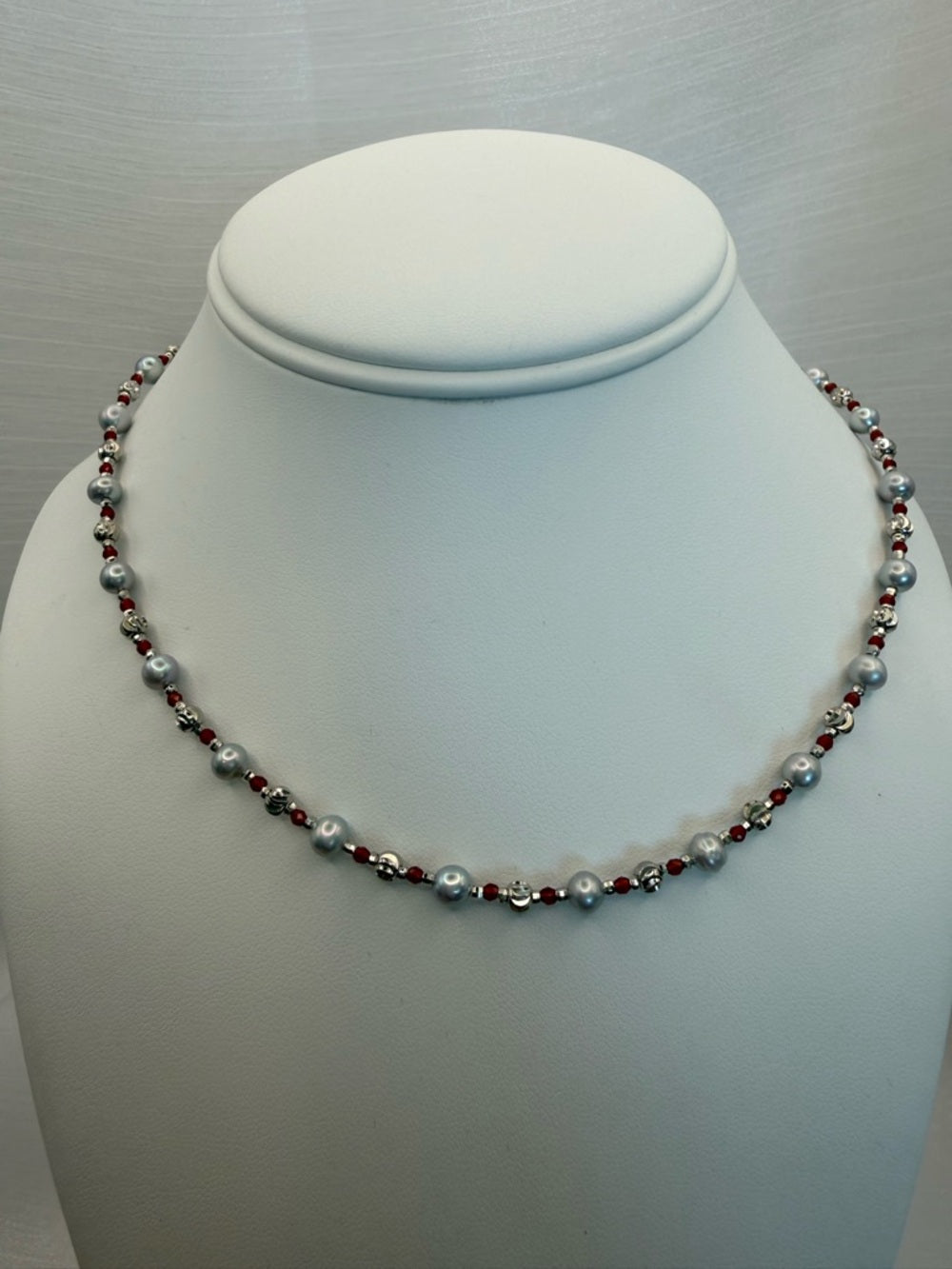 Freshwater Pearl and Carnelian Silver Necklace #88