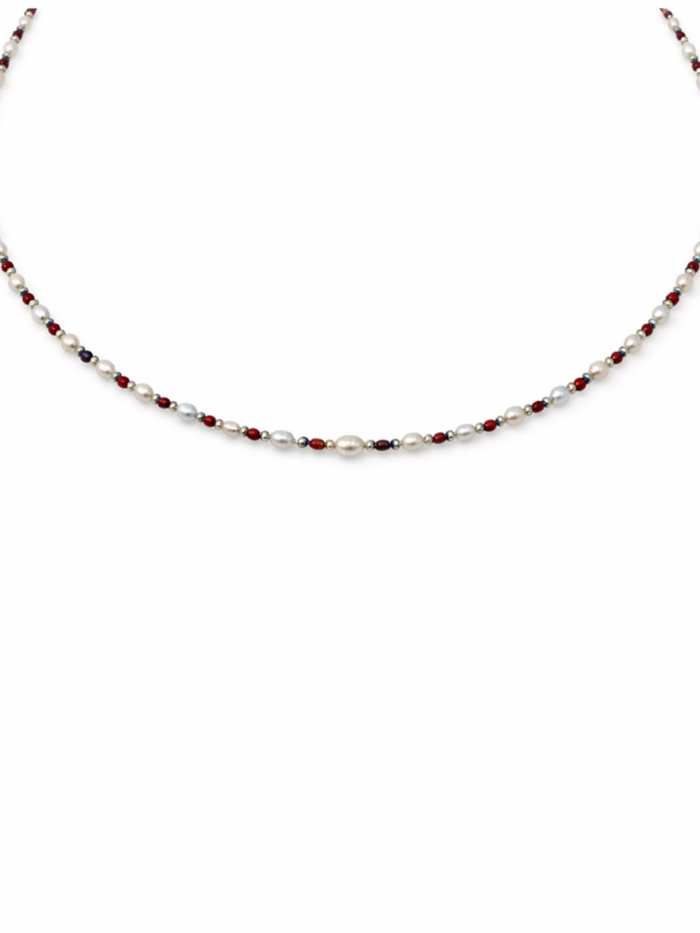 Freshwater Pearl and Carnelian Silver Necklace #88