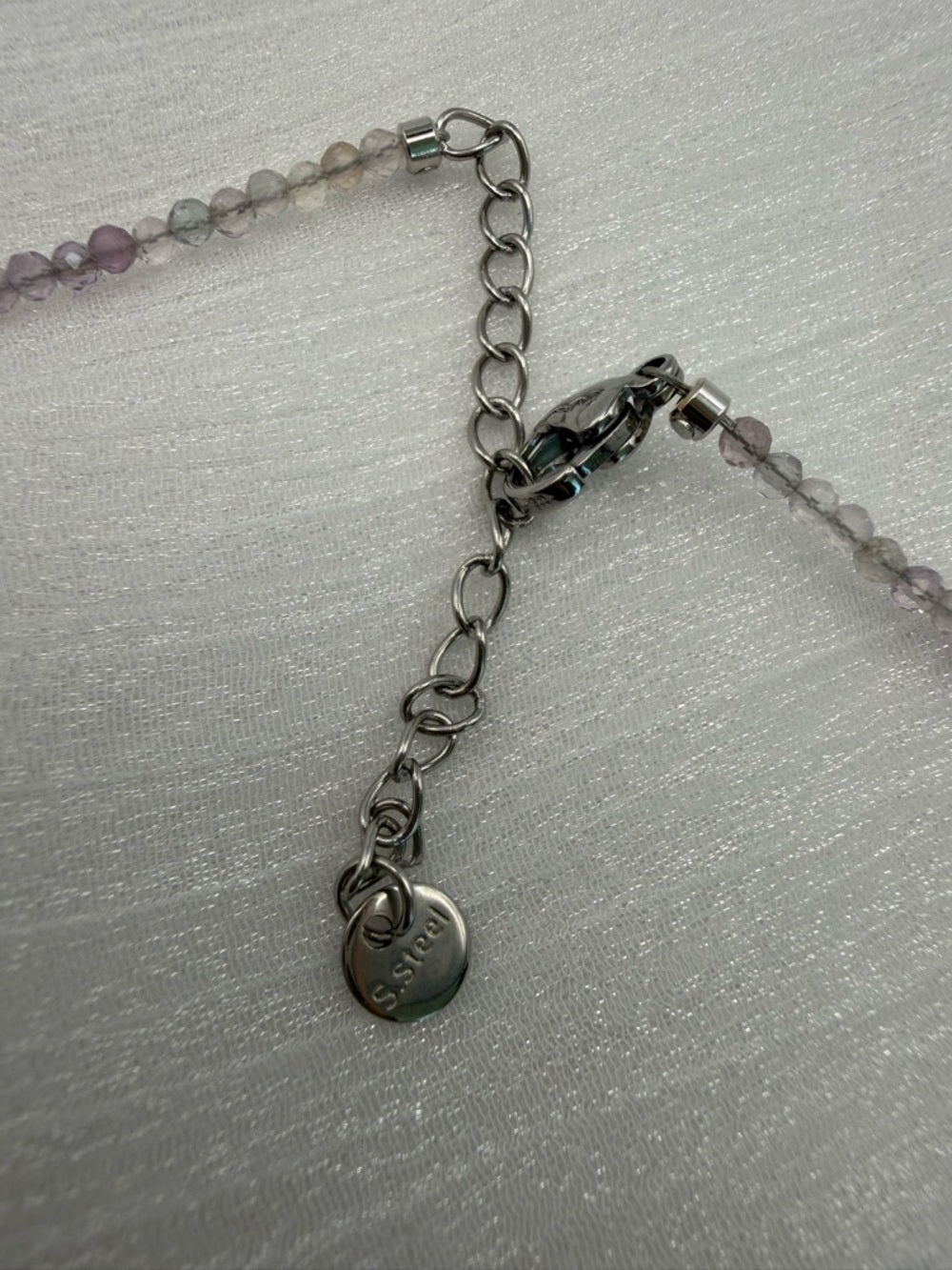 Rainbow Fluorite and Freshwater Pearl Silver Necklace #92