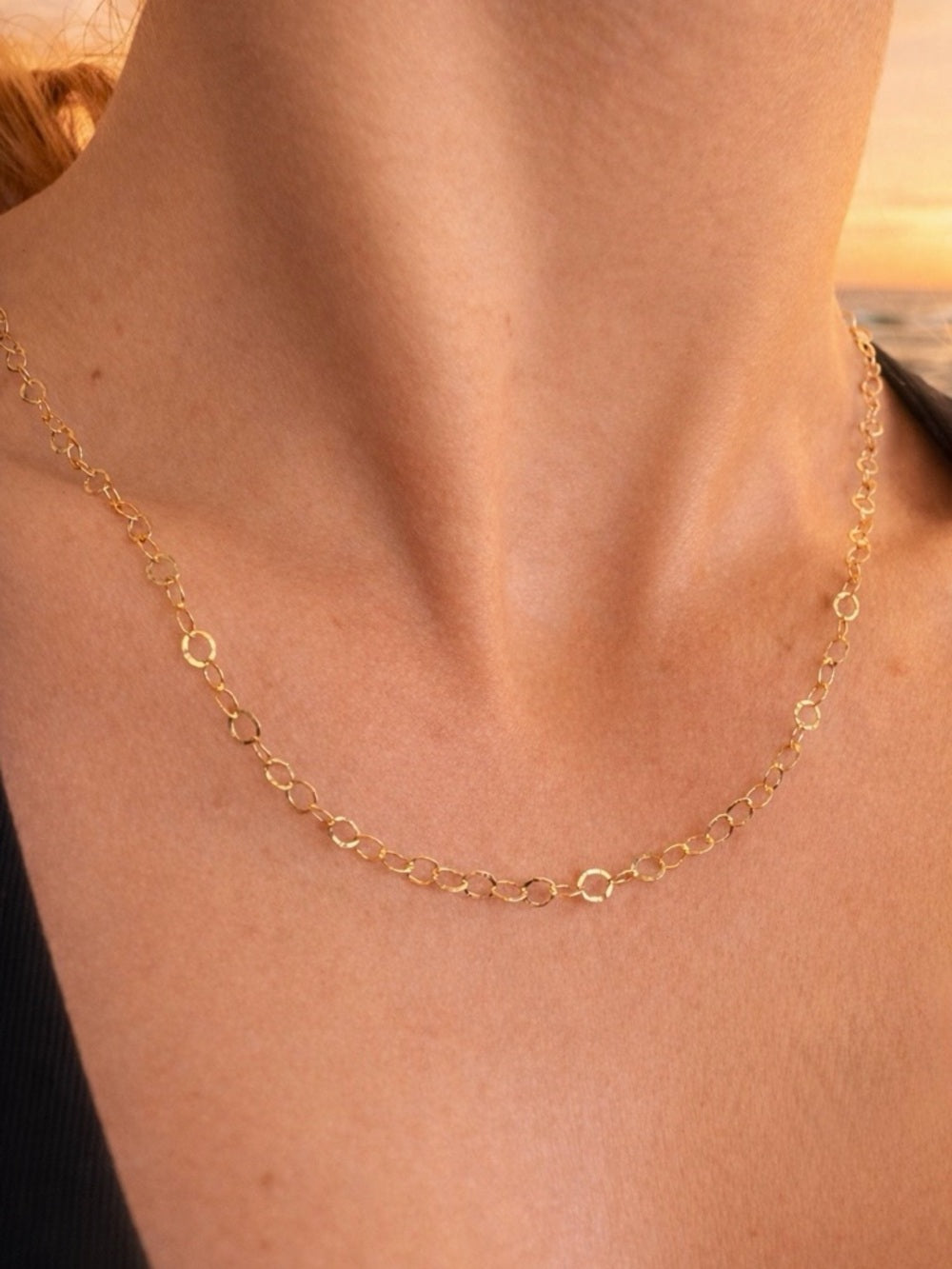 3.8mm Gold Hammered Circle Custom Necklace