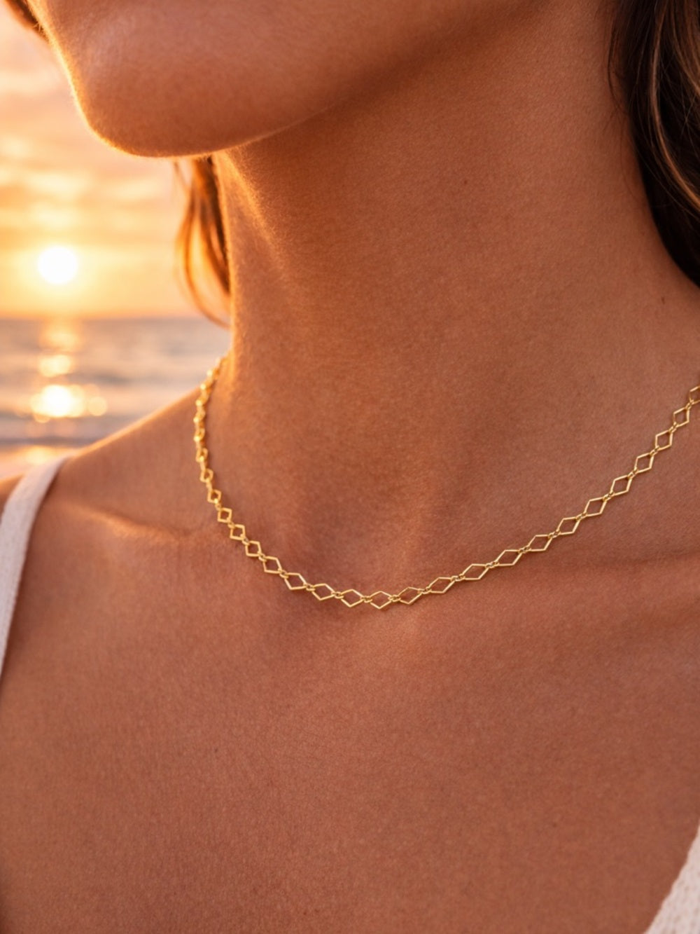 2.2mm Gold Elongated Diamond Link Chain Custom Necklace