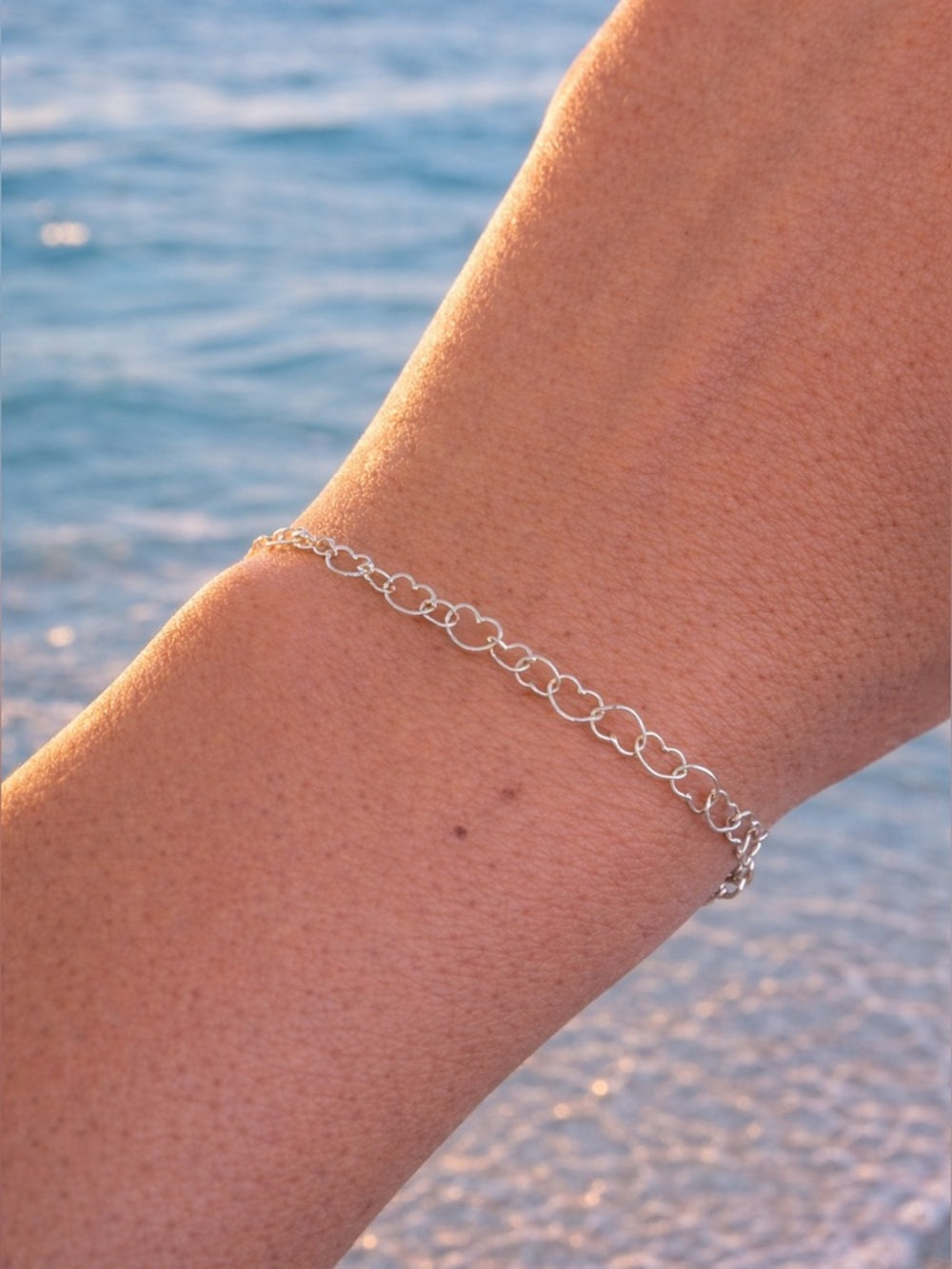 3mm Silver Heart Link Chain Custom Bracelet