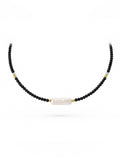 Gold Freshwater Pearl & Black Spinel Necklace (#100)