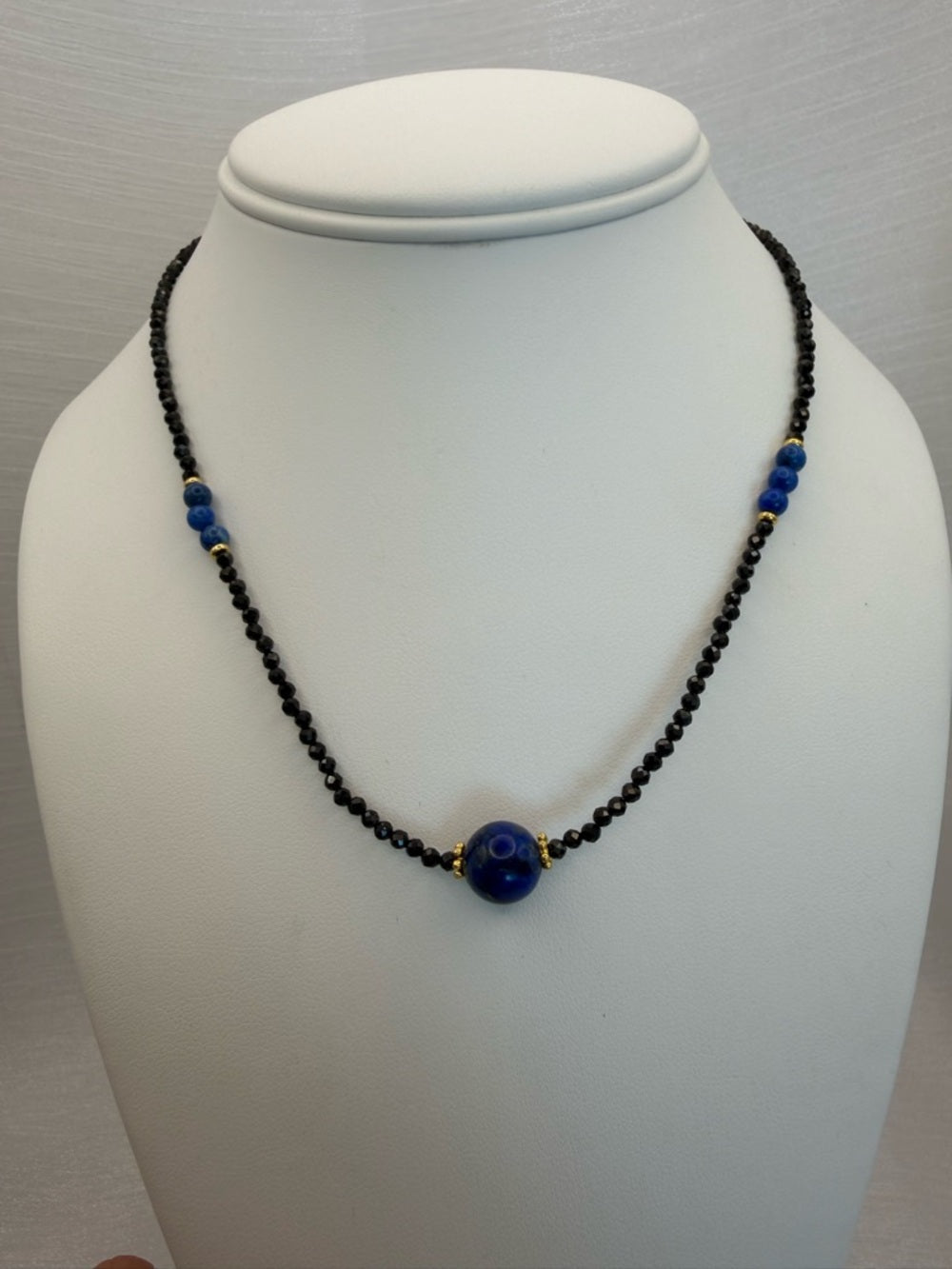 Black Spinel & Lapis Beaded Necklace (#103)
