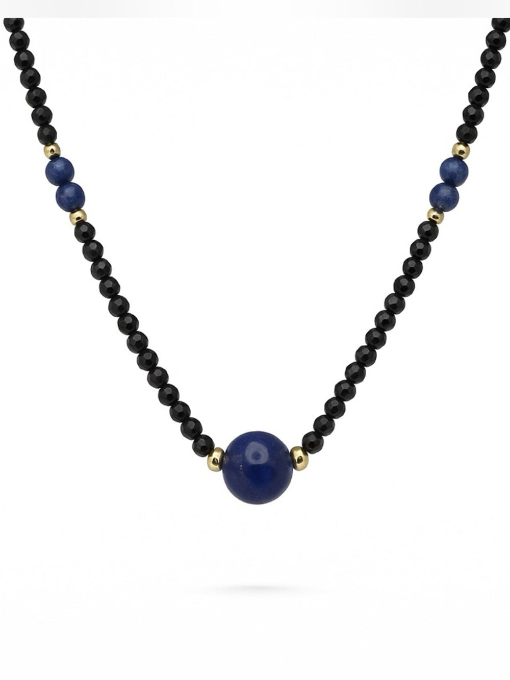 Black Spinel & Lapis Beaded Necklace (#103)