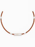 Silver Carnelian & Freshwater Pearl Beaded Necklace