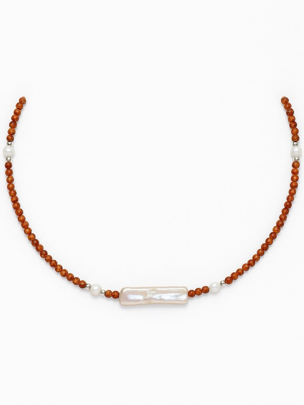 Silver Carnelian & Freshwater Pearl Beaded Necklace