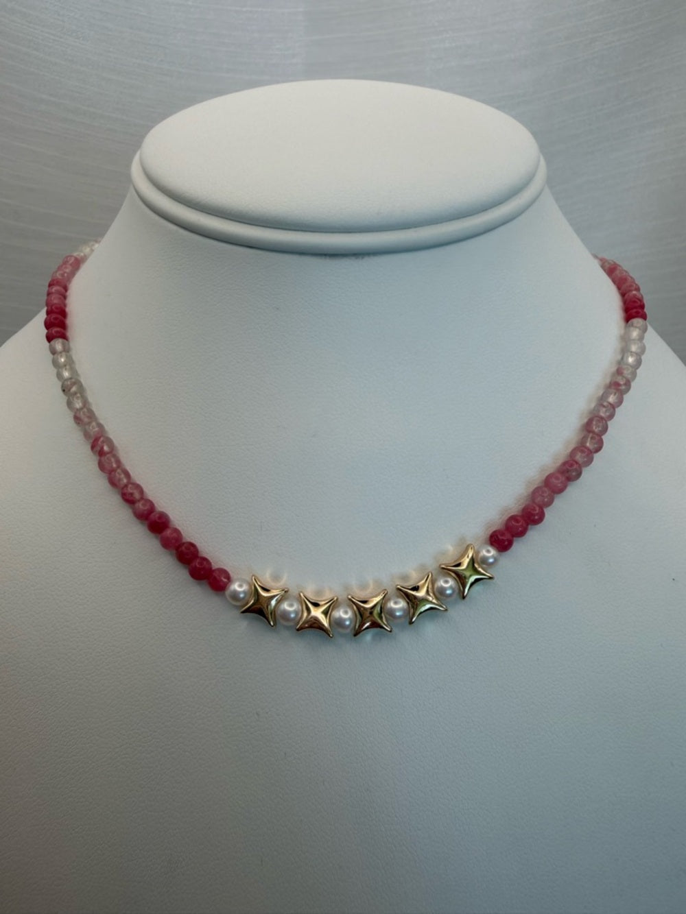 Cherry Blossom Quartz & Freshwater Pearl Beaded Necklace