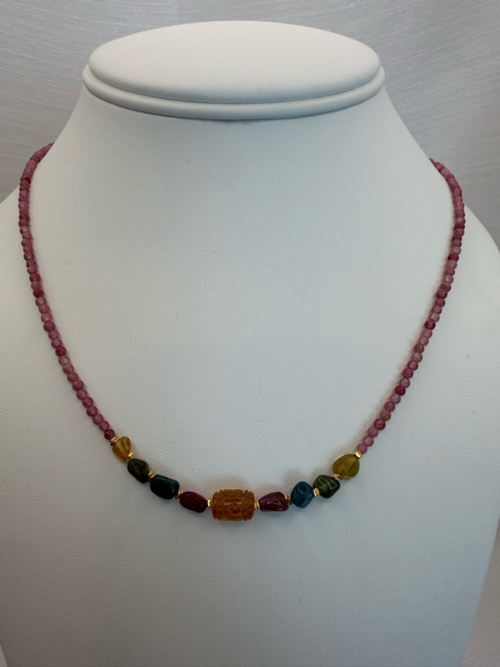 Pink & Rainbow Tourmaline Beaded Necklace
