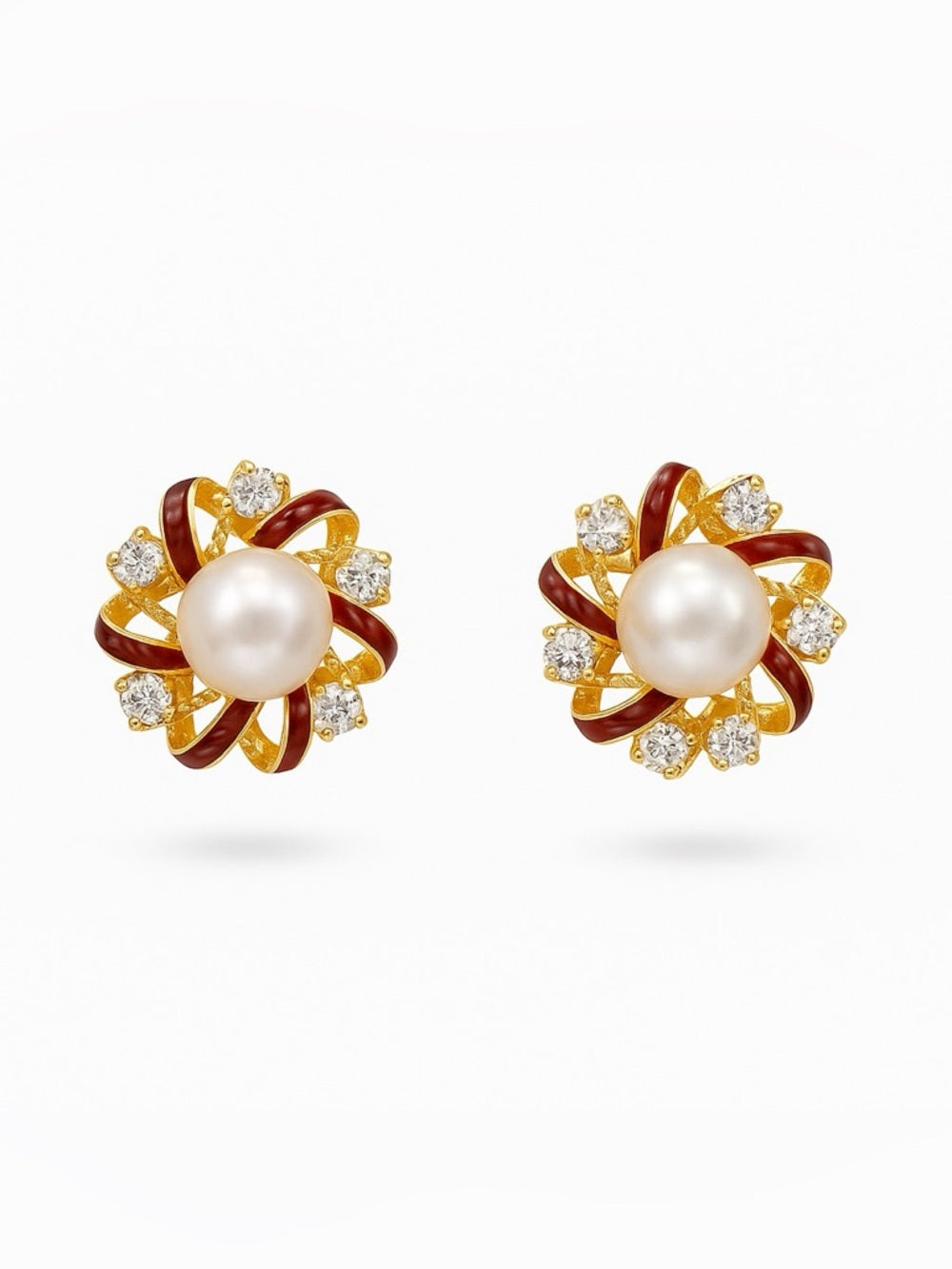 Freshwater Pearl & Enamel Stud Earrings