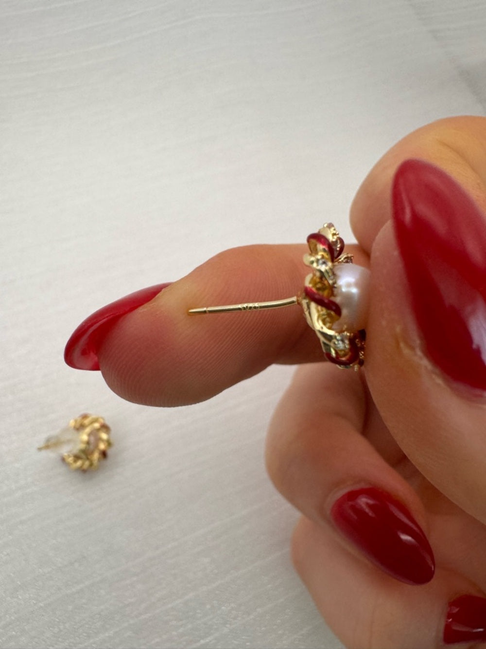 Freshwater Pearl & Enamel Stud Earrings