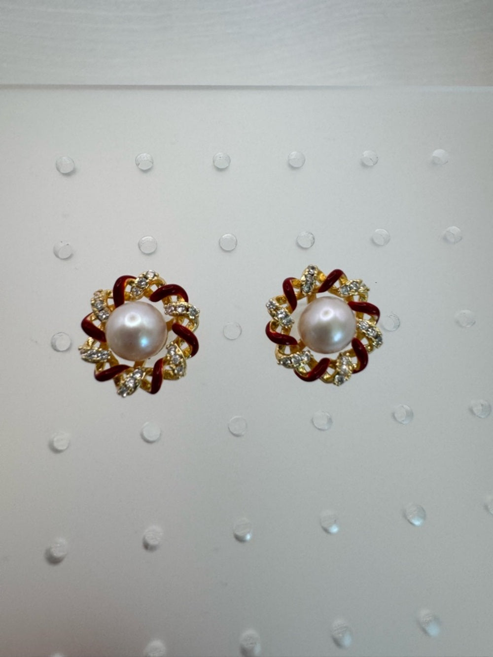 Freshwater Pearl & Enamel Stud Earrings