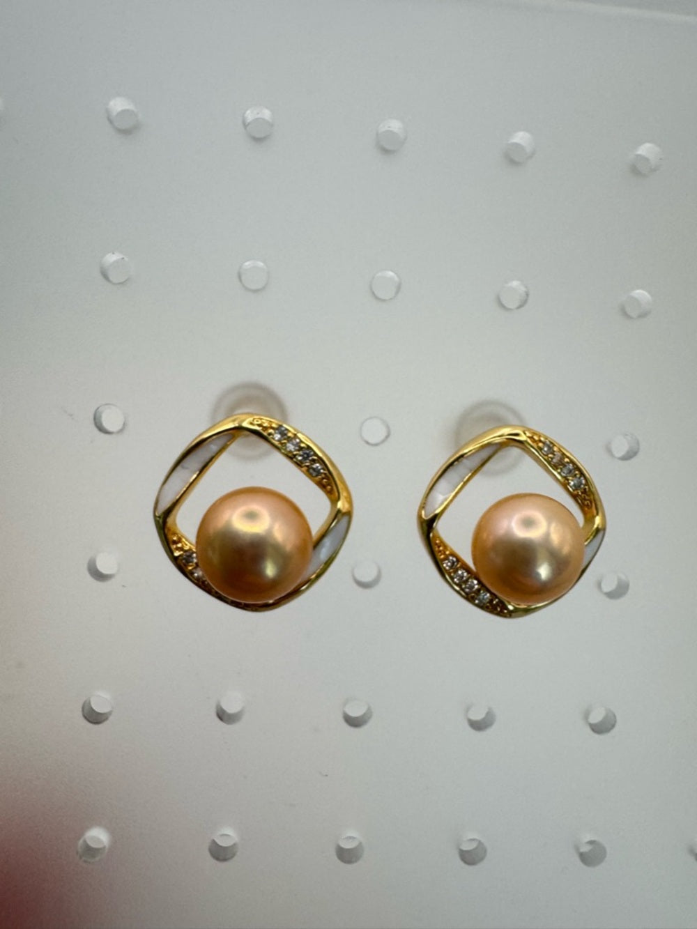 Freshwater Pearl, Enamel, & Crystal Stud Earrings