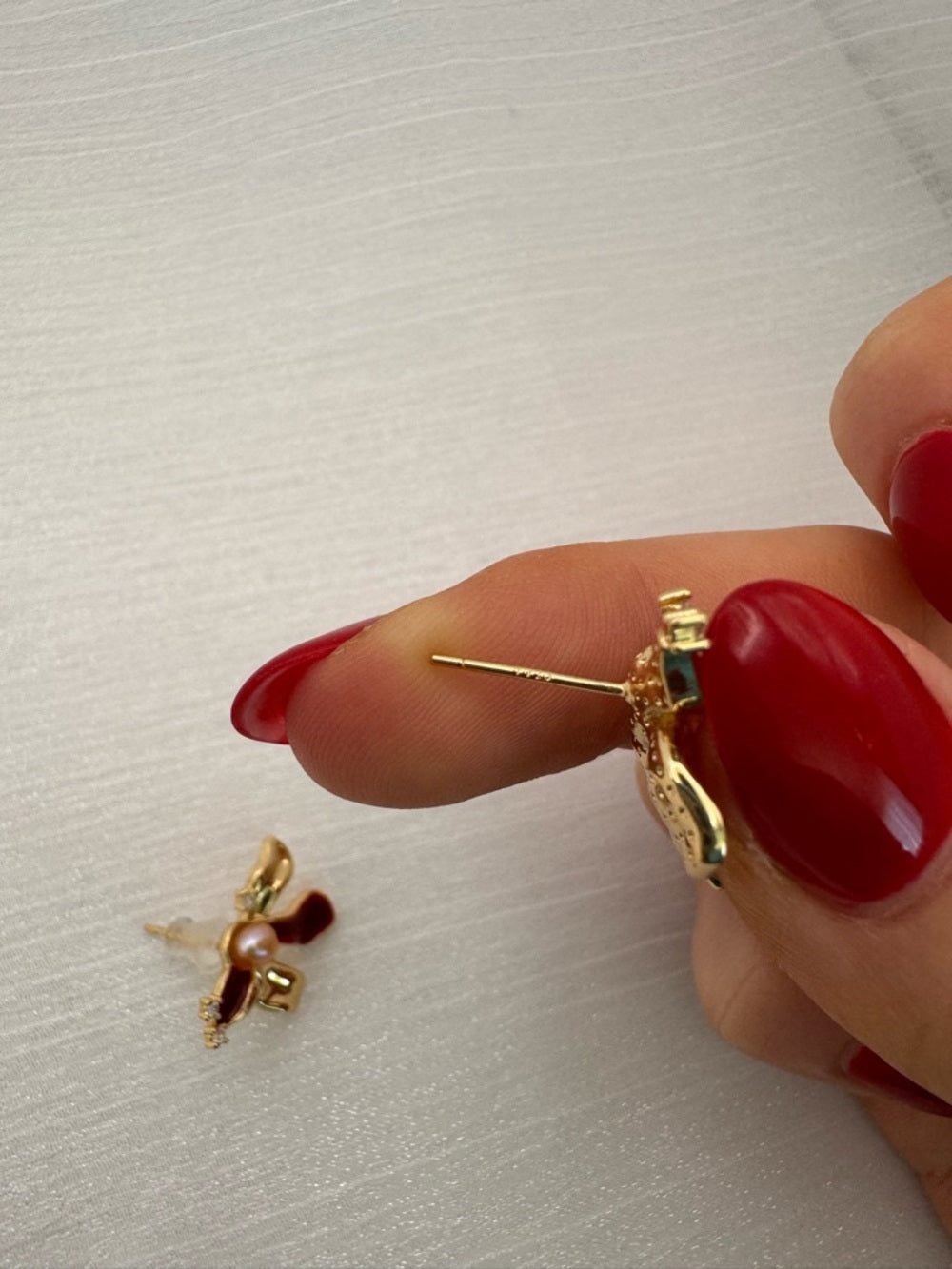 Freshwater Pearl & Enamel Bow Stud Earrings
