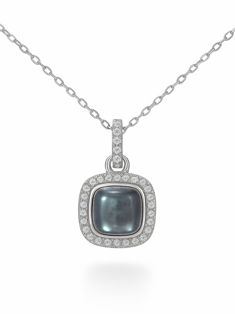 Aquamarine Cabachon Pavé Tile Pendant