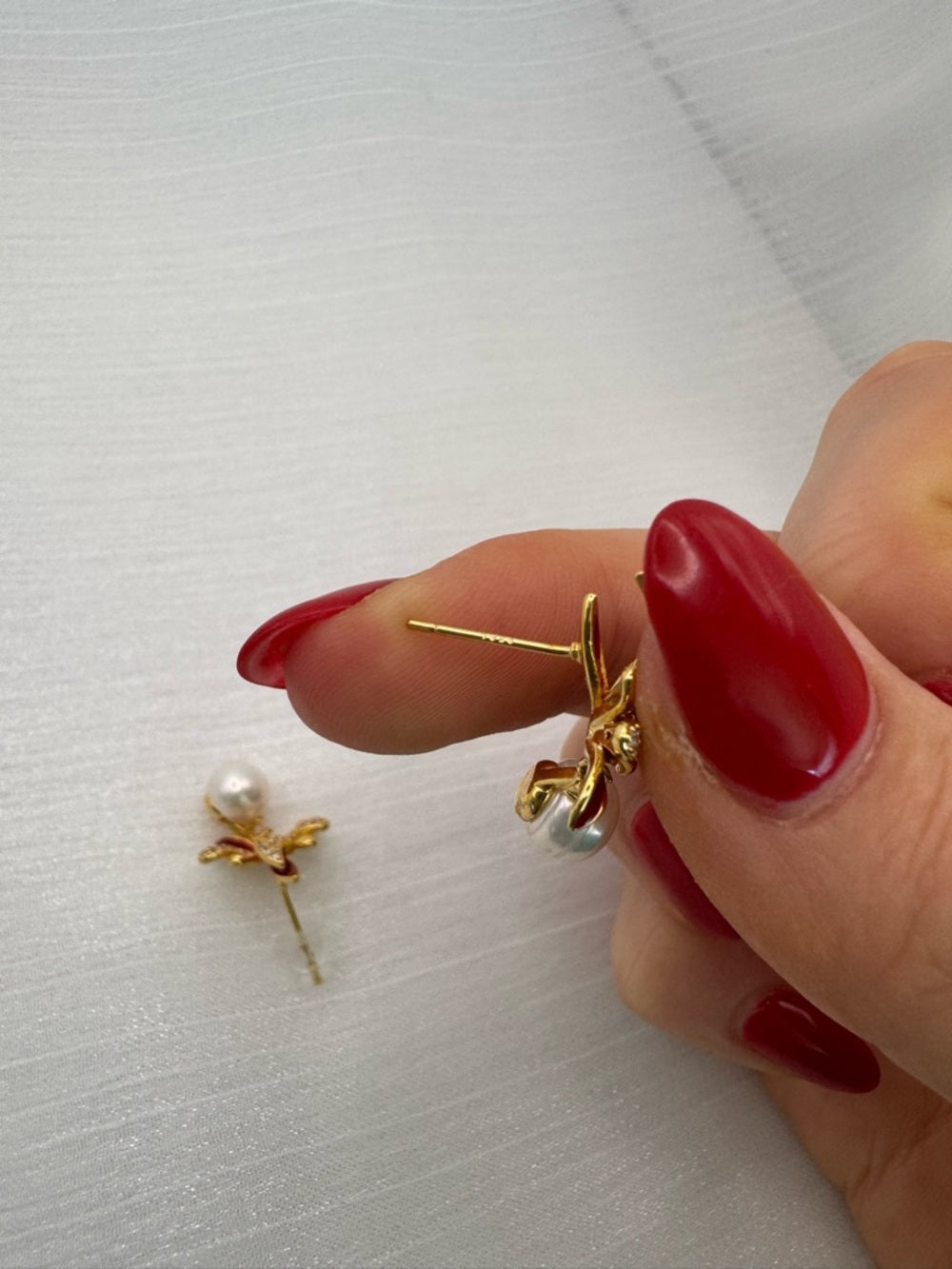 Freshwater Pearl & Enamel Fleur de Lis Stud Earrings