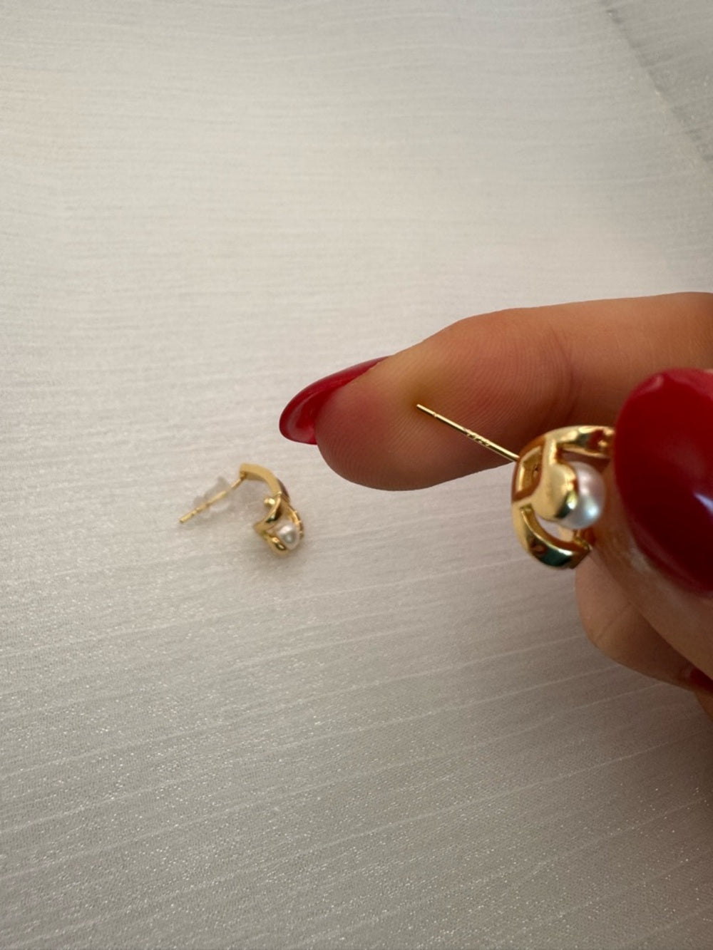 Freshwater Pearl & Enamel Arc with Light Pearl Stud Earrings