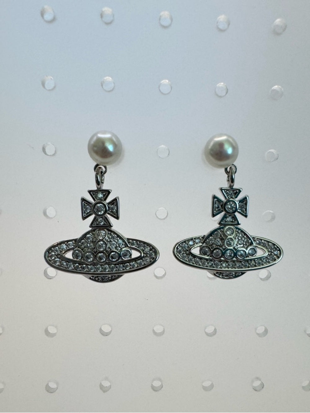 Planet Earrings w/ Pearl and Crystal Details