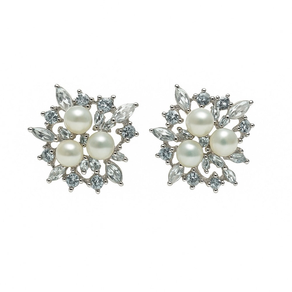 Pearl Cluster Earrings w/ Crystal Details