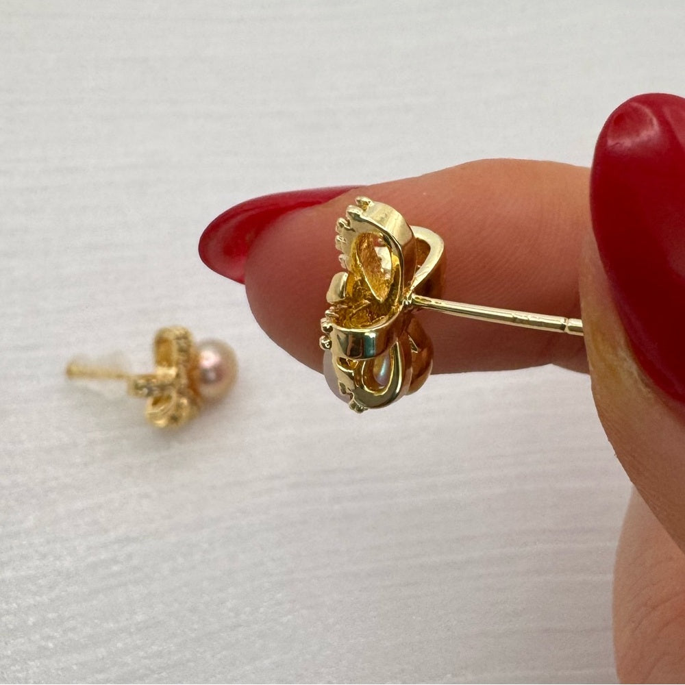 Ballet Bow Pink Pearl Earrings
