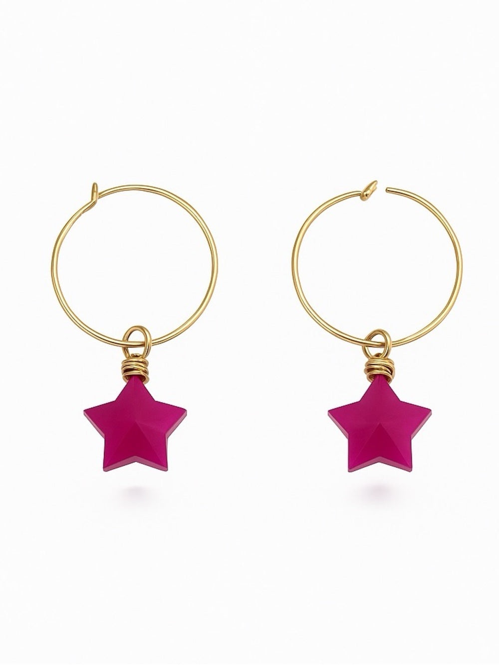 HP001 Gold Filled Pink Chalcedony Star Hoops