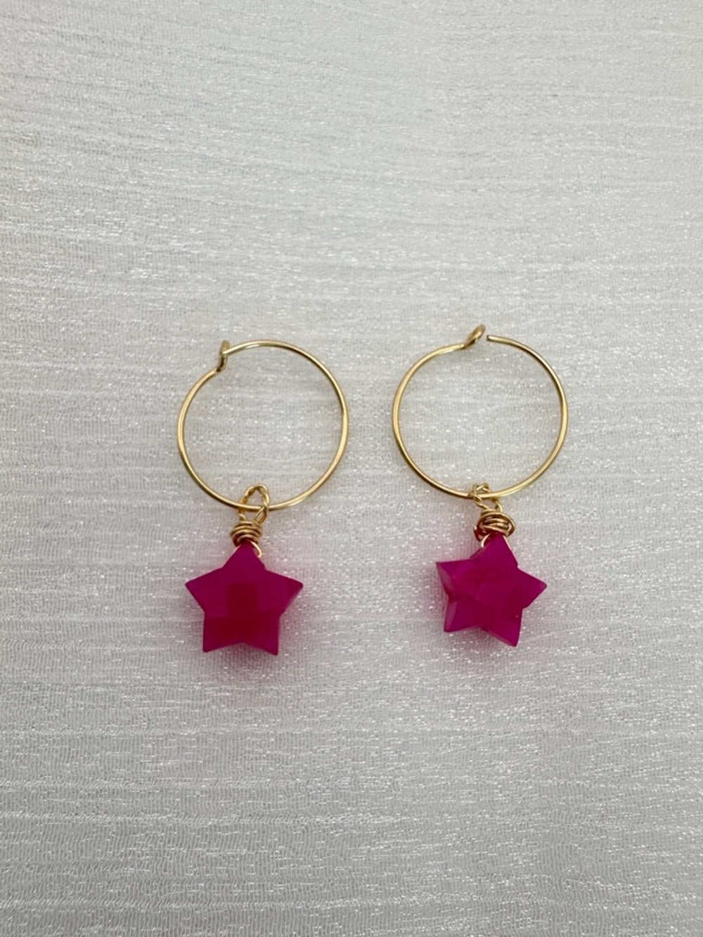 HP001 Gold Filled Pink Chalcedony Star Hoops