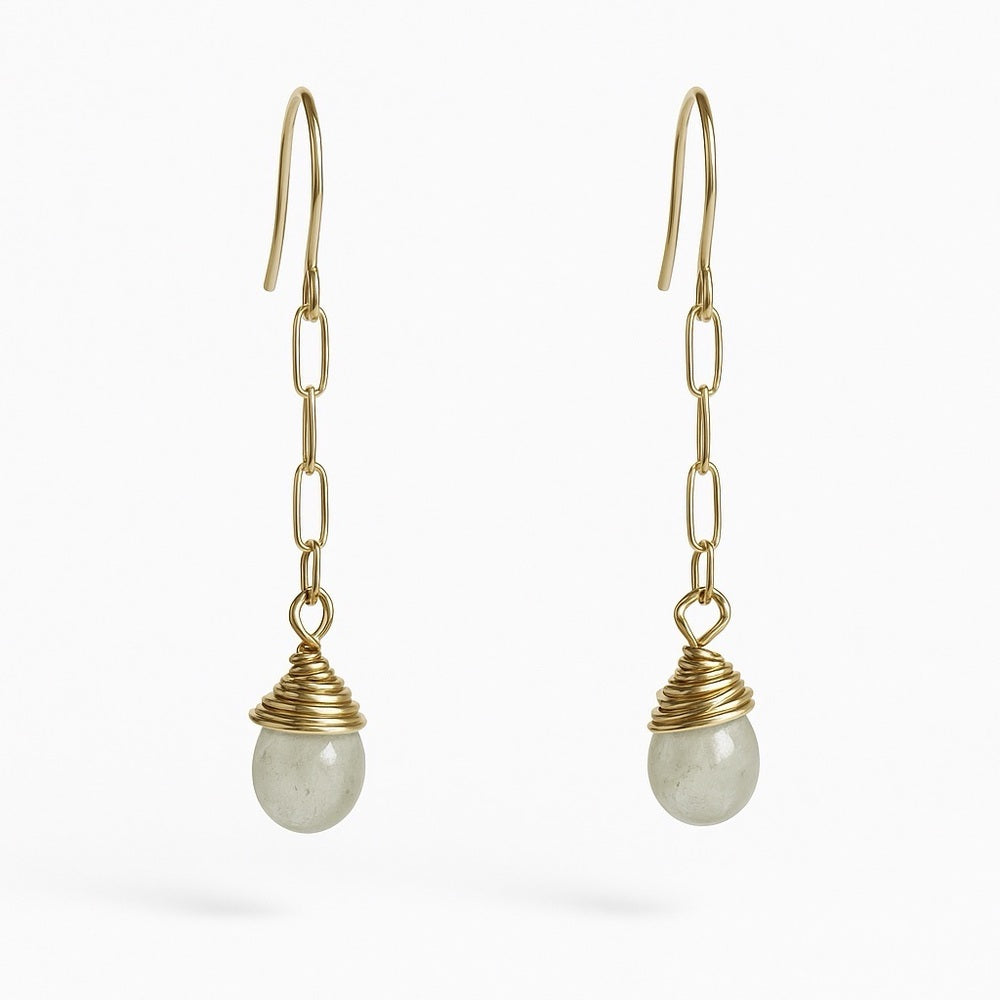 HK7663 Paperclip Dangle Jade Earrings