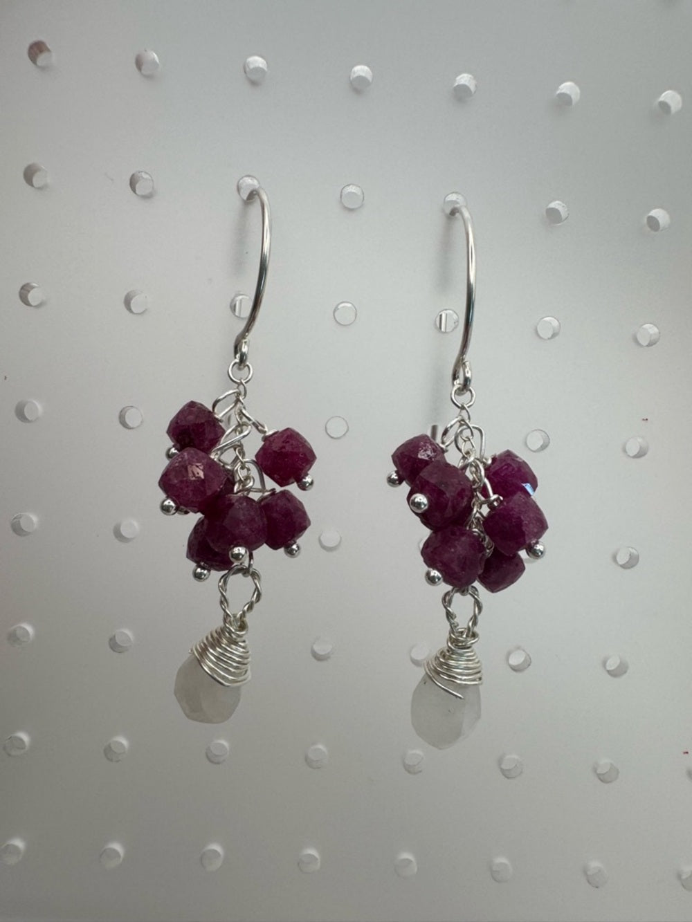 HK002 Ruby and Moonstone Hook Earrings