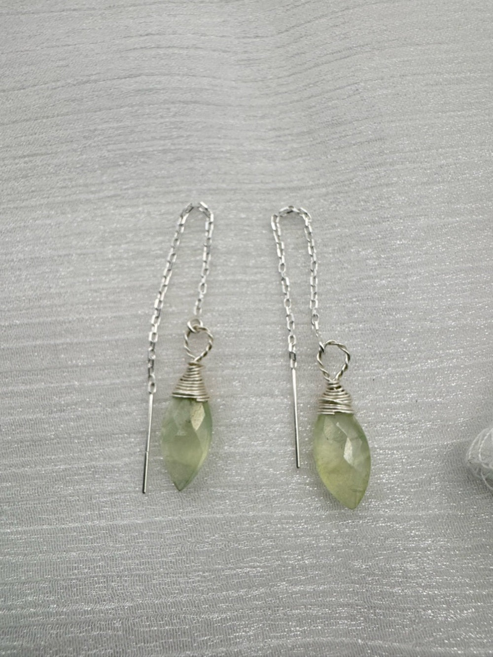 TH240 Prehnite Threader Earrings