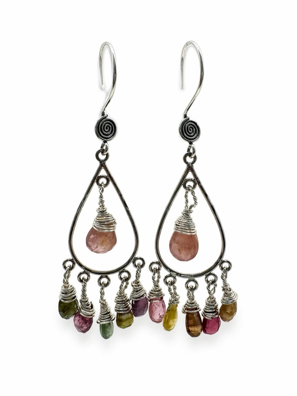 HK963 Rainbow Tourmaline Chandelier Hook Earrings
