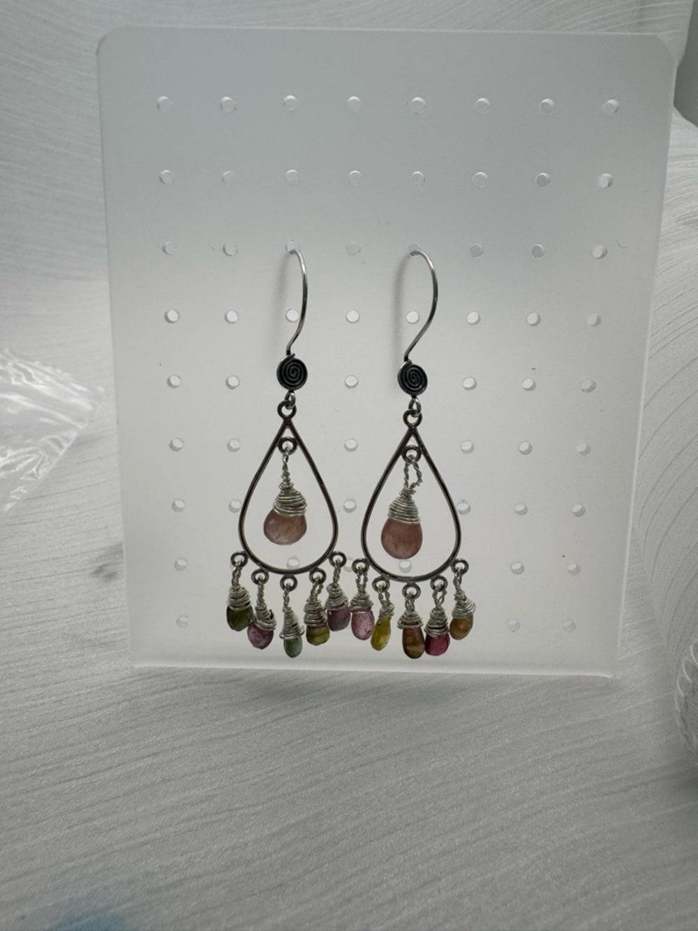 HK963 Rainbow Tourmaline Chandelier Hook Earrings