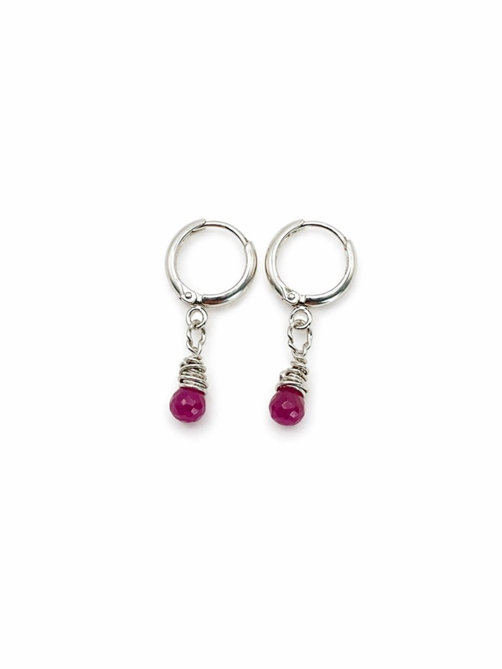 HG209 Pink Sapphire Dangle Huggies