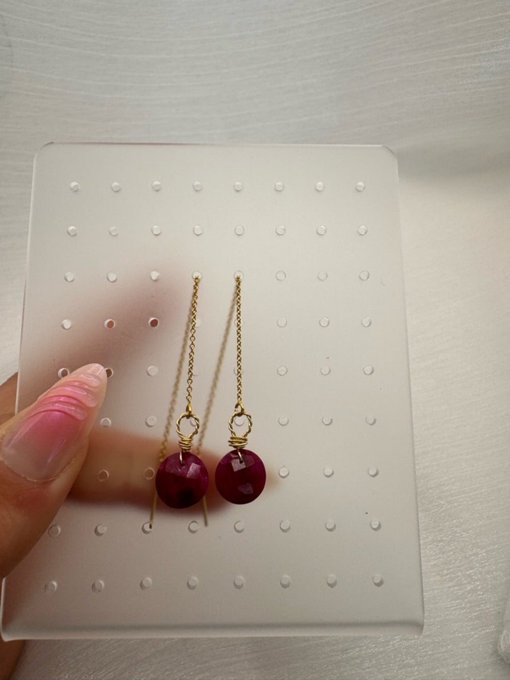 TH238 Ruby Threader Earrings