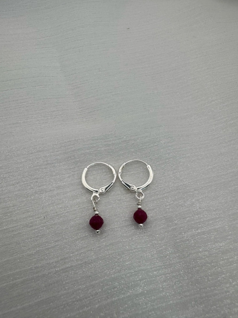 HG904 Ruby Dangle Huggie Earrings
