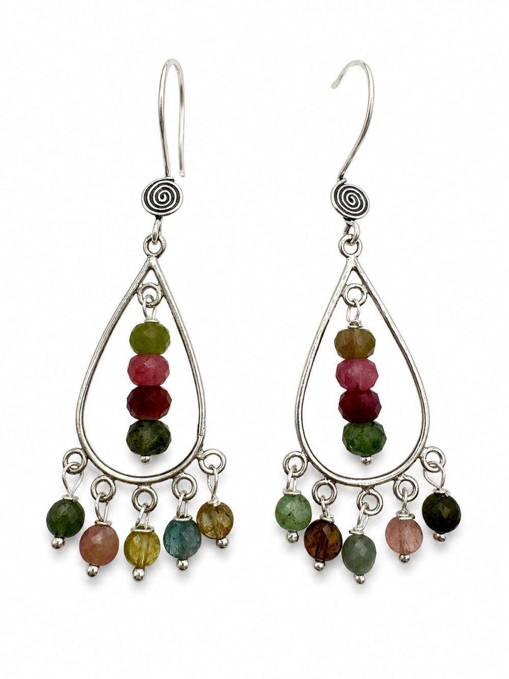HK022 Chandelier Hook Rainbow Tourmaline Earrings