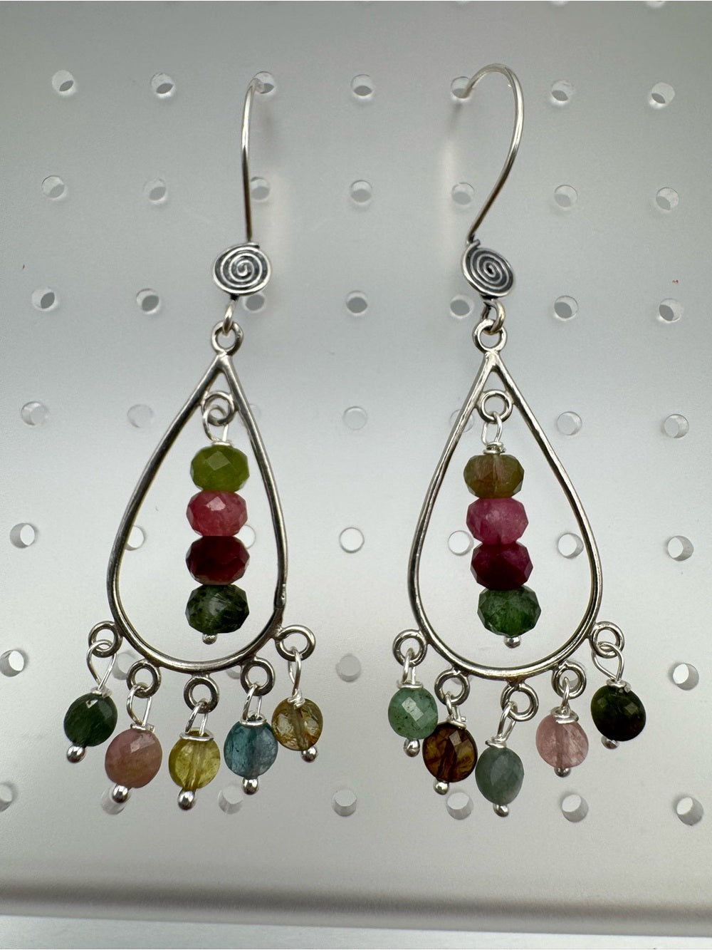 HK022 Chandelier Hook Rainbow Tourmaline Earrings