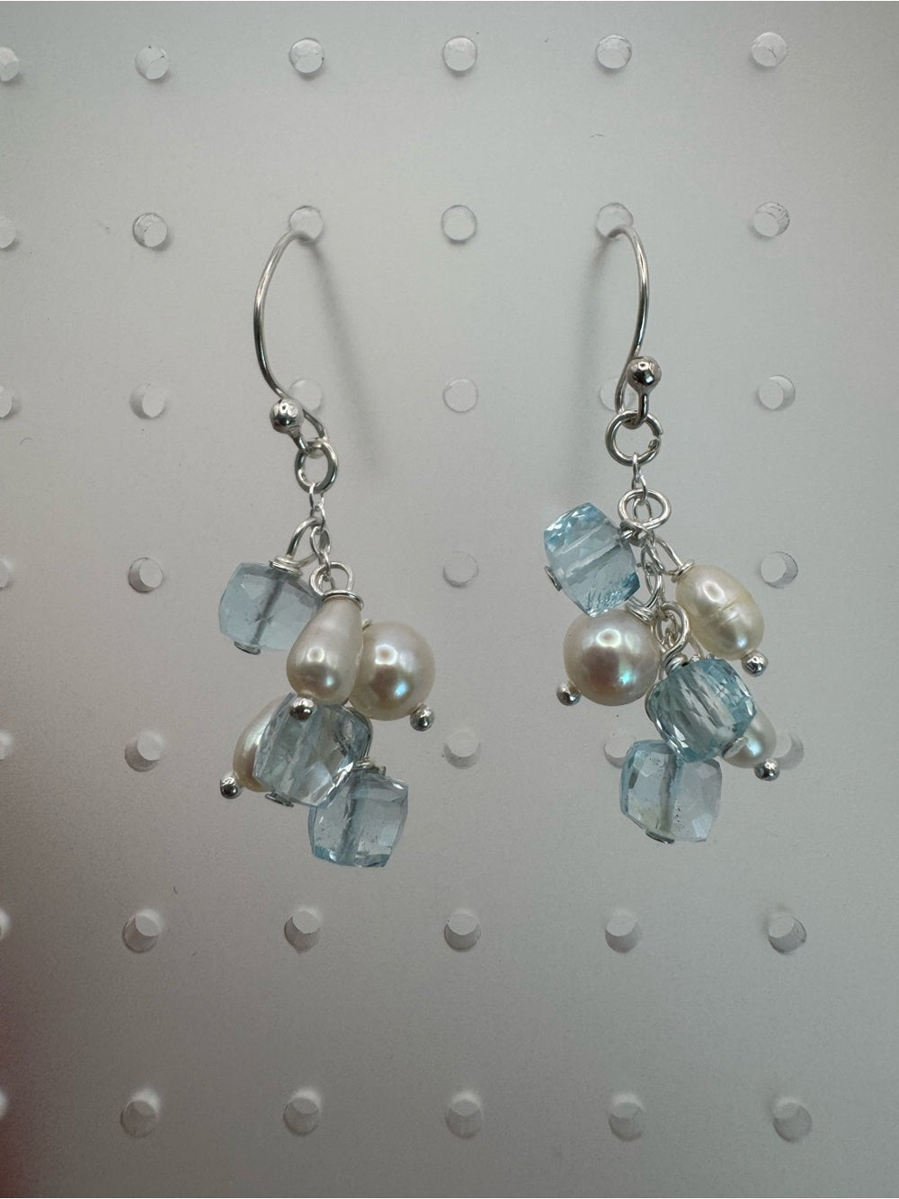 HK072 Freshwater Pearl and Blue Topaz Earrings