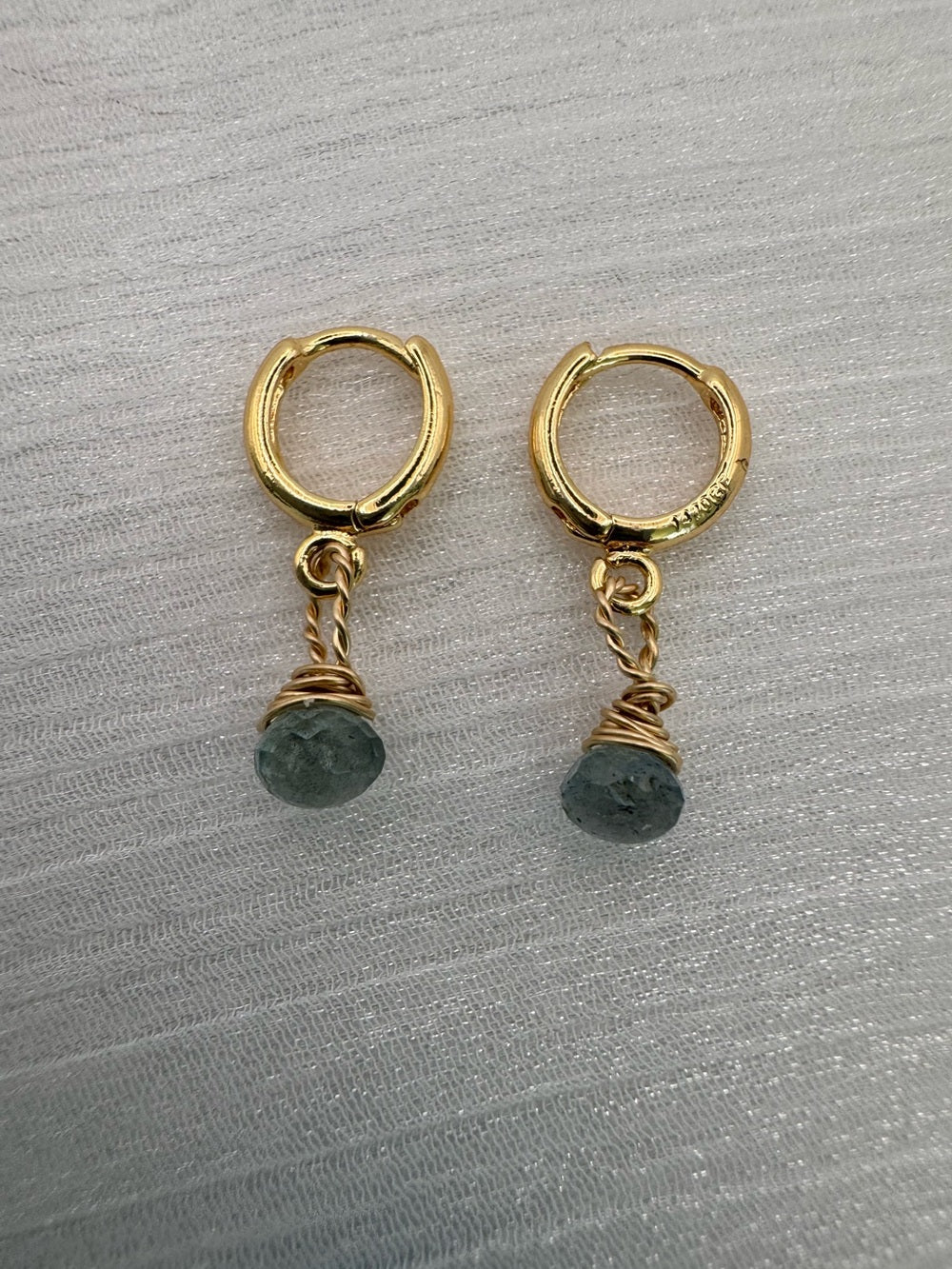 H6032 Gold Filled Moss Aquamarine Huggies