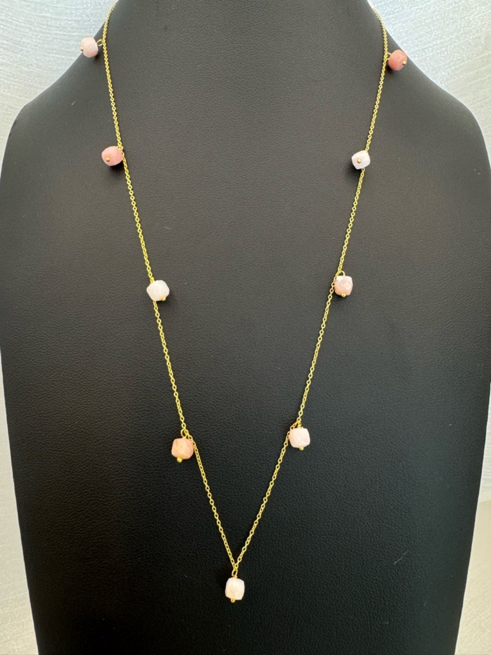 N052 Pink Opal Gold Necklace
