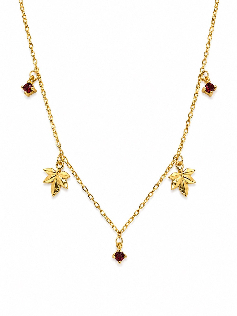 Garnet & Maple Leaf Necklace