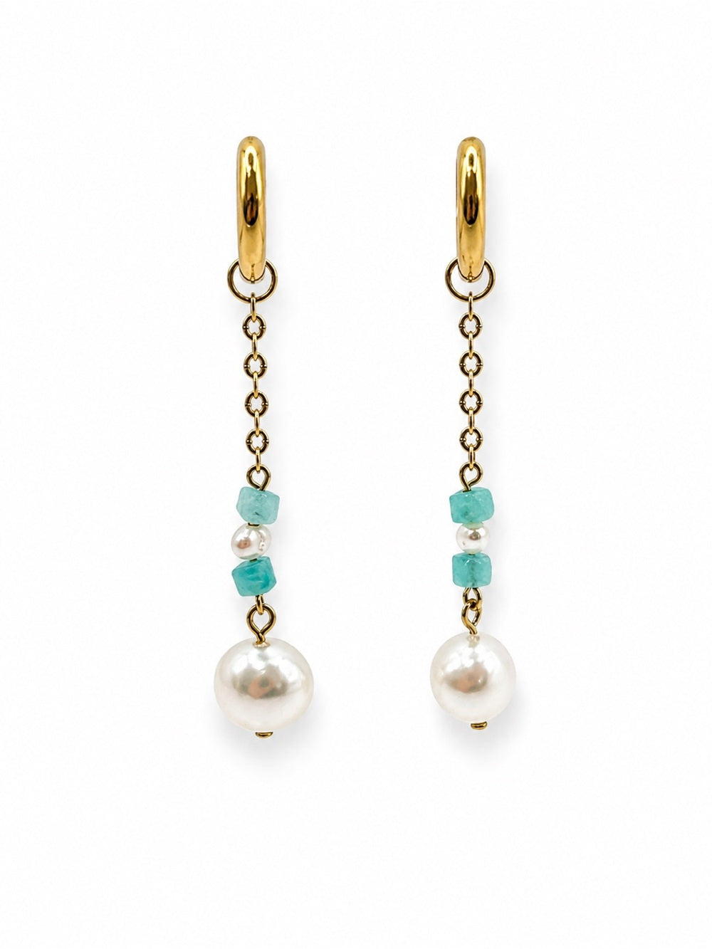 Amazonite & Freshwater Pearl Huggie Earrings